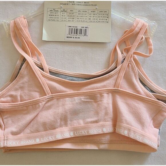 Lucky Brand 3 pack Bralette set Pink Grey Stripped Small 6-7 - Picture 3 of 3